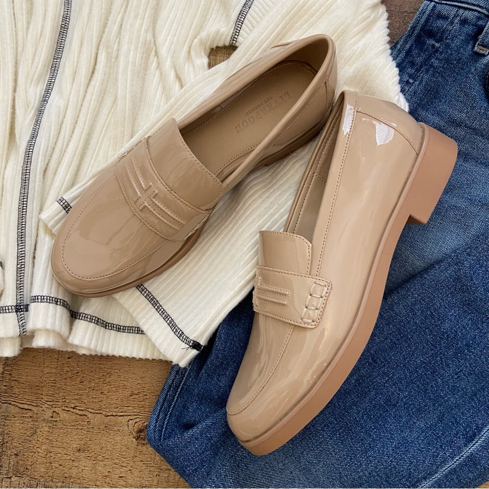 Liverpool Patent Leather Slip On Loafers in Nude